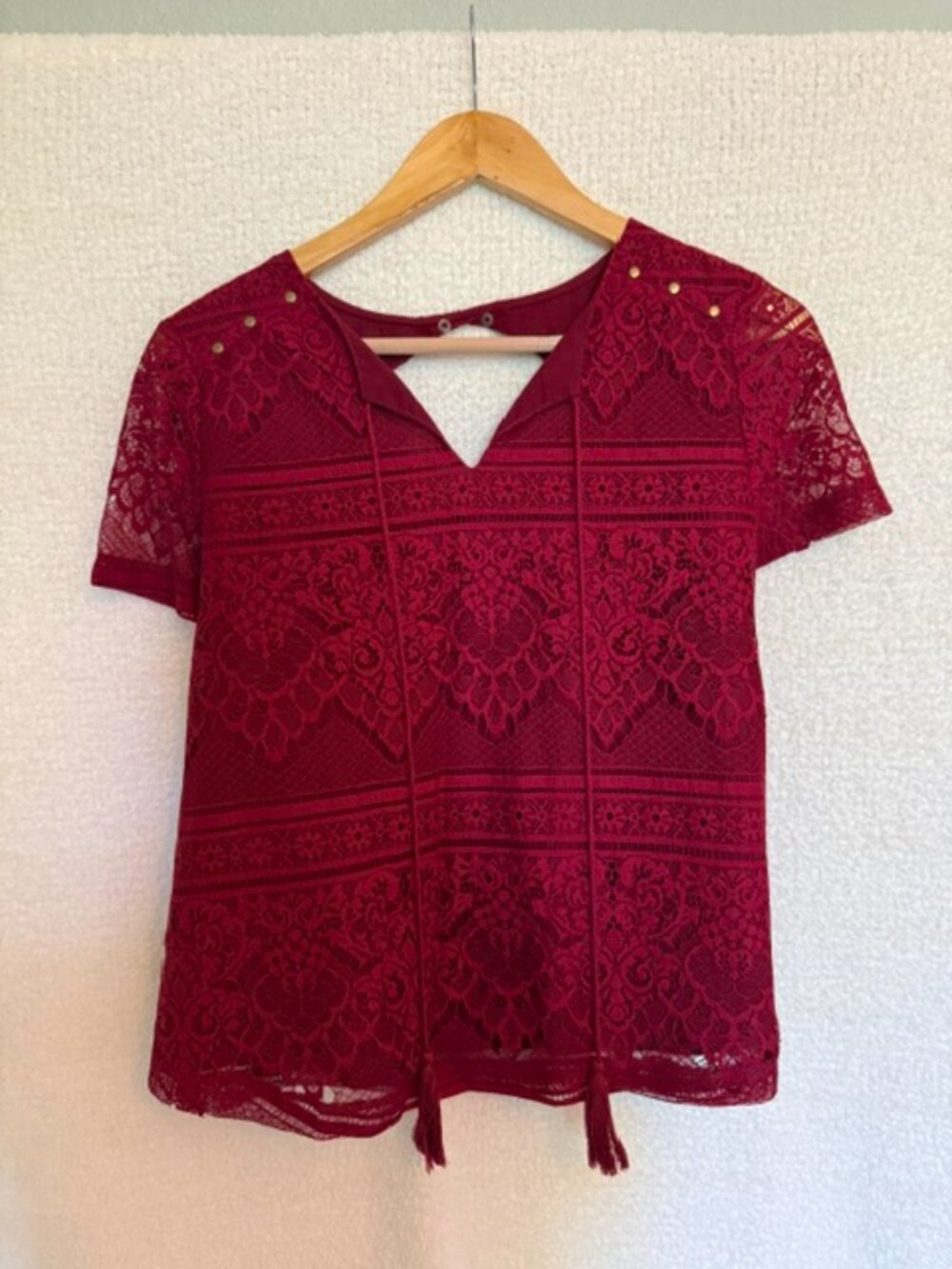 Neiman Marcus FREE PEOPLE Moon River Burgundy Lace Blouse - Size Medium - NWT